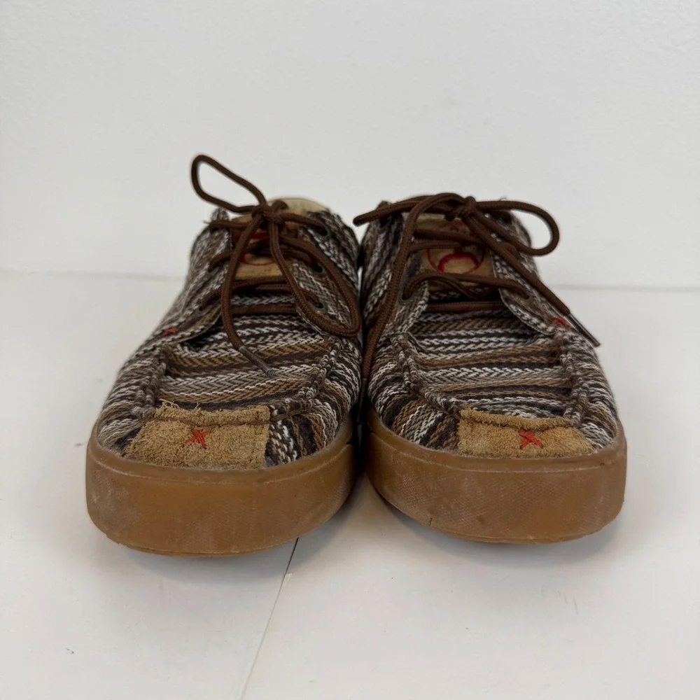 Twisted X Hooey Lopers‎ Mens 8.5 Brown Striped Textile Moc Toe Casual Shoes